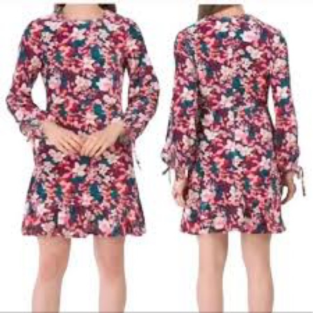 BCBGeneration Retro Floral Velvet Long Sleeve Ruffle Mini Dress Size 8